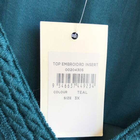 Loralette Embroidered Insert Sleeveless Top Size 3X NWT Teal Blue Boho Tank - Picture 9 of 14